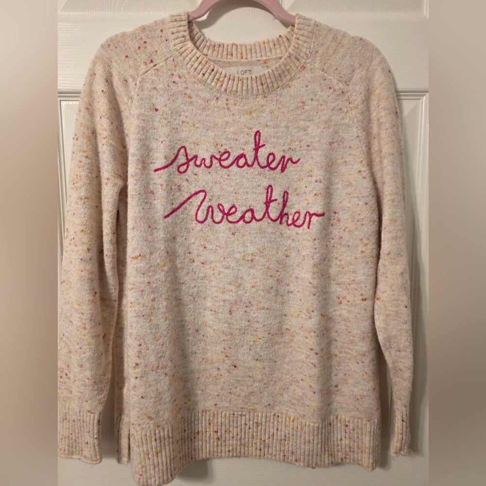 LOFT Cream Sweater with Pink Accents
